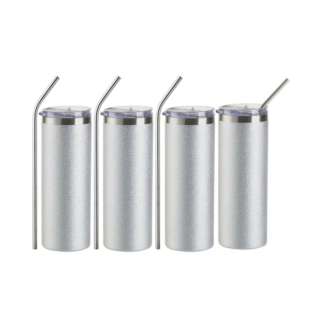 Craft Express 4 Pack 20oz Silver Glitter Stainless Steel Skinny Sublimation Tumblers
